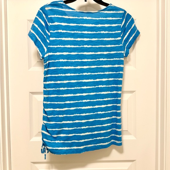 Belle by Kim Gravel Striped Slub Knit Side Ruched Short Sleeve Top - Picture 2 of 5